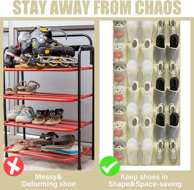 Windyun 40 Over the Door Shoe Organizer Large Breathable Mesh Pockets Hanging - Image 3
