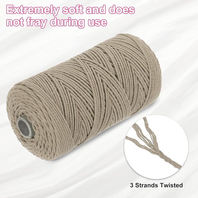 HARFINGTON Natural Macrame Cord 2mm x 220 Yards 3 Strand Twisted Cotton Macrame - Image 3