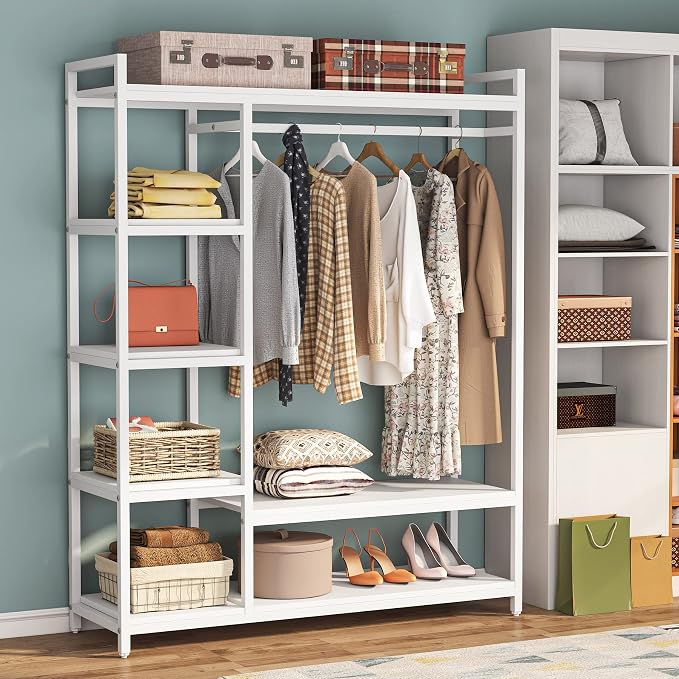 LITTLE TREE Free Standing Wood Closet Clothes Rack, Heavy Duty Grament Rack - Image 7