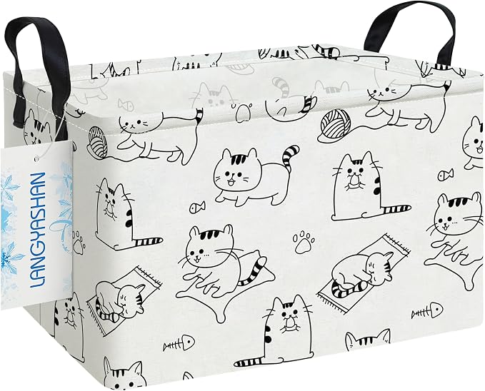 LANGYASHAN Rectangular Storage Bin Collapse Canvas Fabric Cartoon Storage Basket by LANGYASHAN