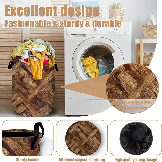 Vintage Wood Grain Laundry Basket - Image 4