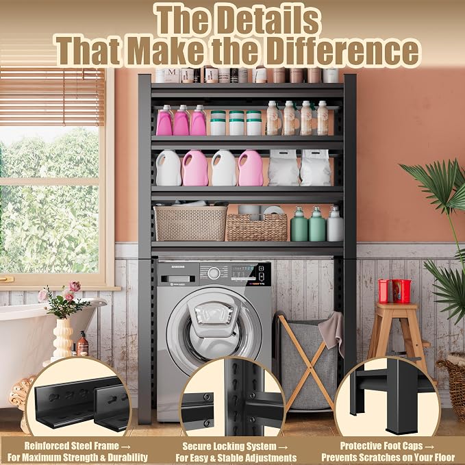 Over Washer Storage, 5Tier Expandable Washer and Dryer Rack, Laundry Room - Image 7