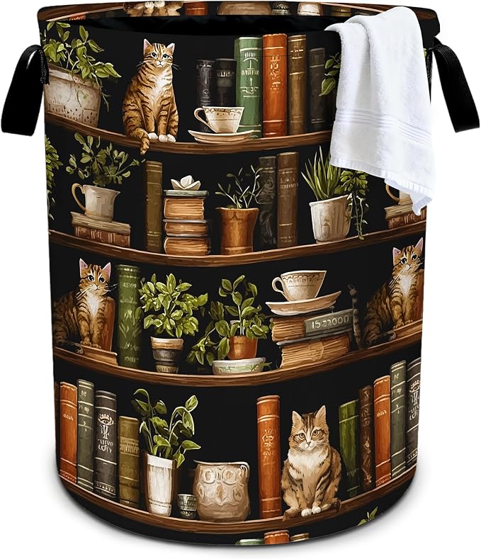 Wooden Bookshelf Cat Laundry Basket Storage Bin Foldable Laundry Hamper Clothes by Bzocm