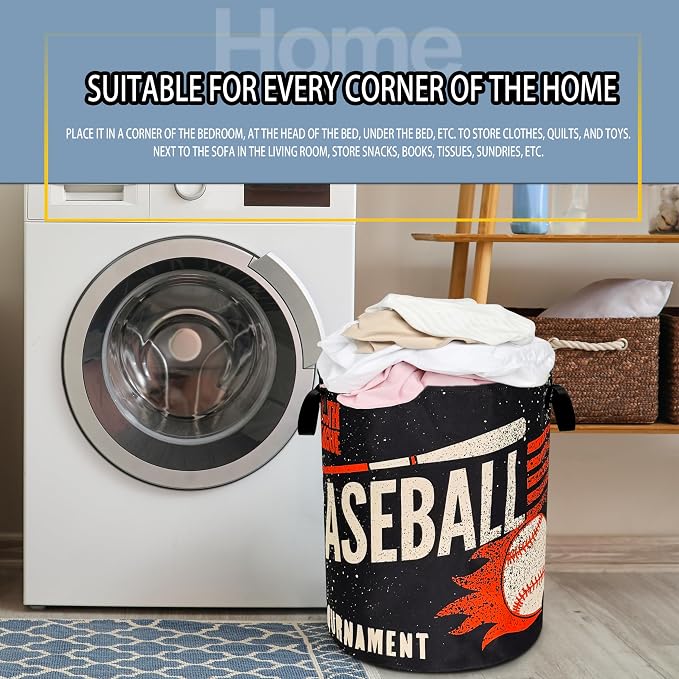Baseball Laundry Basket Foldable Oxford Cloth Funny Tote Bag Laundry Hamper - Image 7