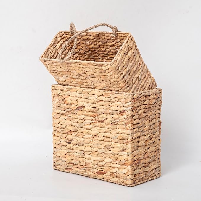 YAHUAN Woven Water Hyacinth Hanging Basket 2-Tiered Rectangular Storage Baskets - Image 2