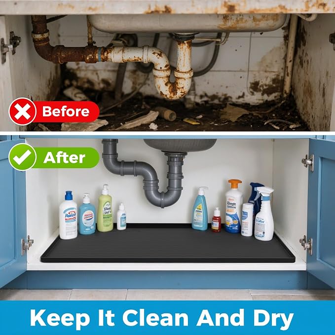 URMONA 37'' x 22'' Waterproof Silicone Under Sink Mat Cabinet and Counter - Image 3