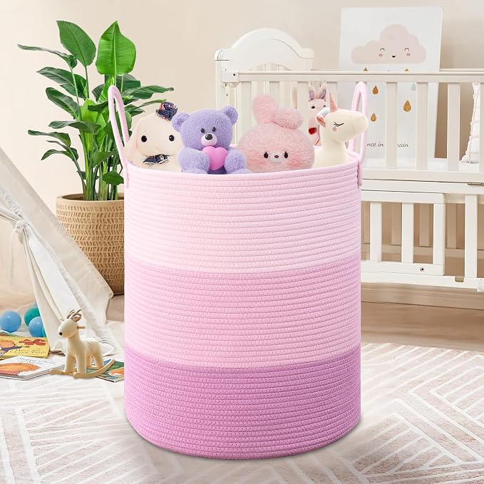 Laundry Hamper for Organizing, 52L Tall Laundry Baskets, Cotton Rope Woven - Image 4