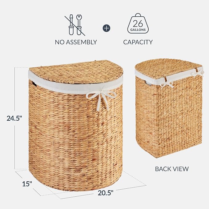 Best Choice Products Half Moon Laundry Hamper w/Lid, Woven Half Round Laundry - Image 2