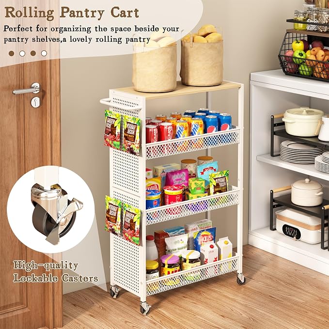 Utility Slim Storage Cart 4 Tier Small Rolling Kitchen Laundry Room - Image 5