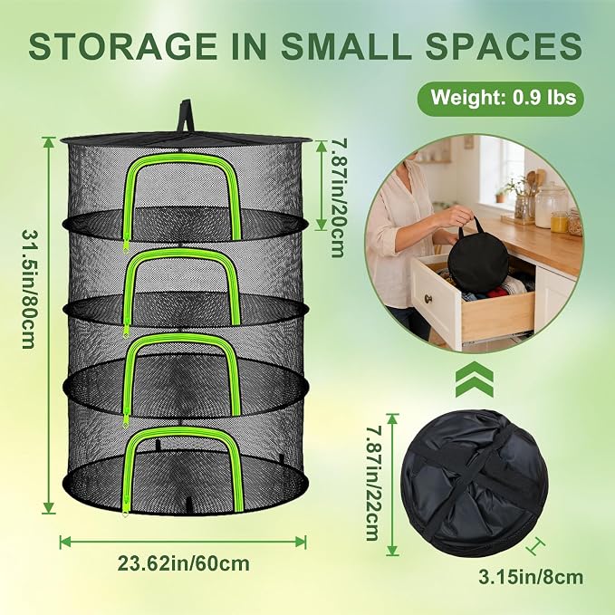 4 Layer Herb Drying Rack, Hanging Mesh Net, Foldable Plant Drying Rack - Image 6