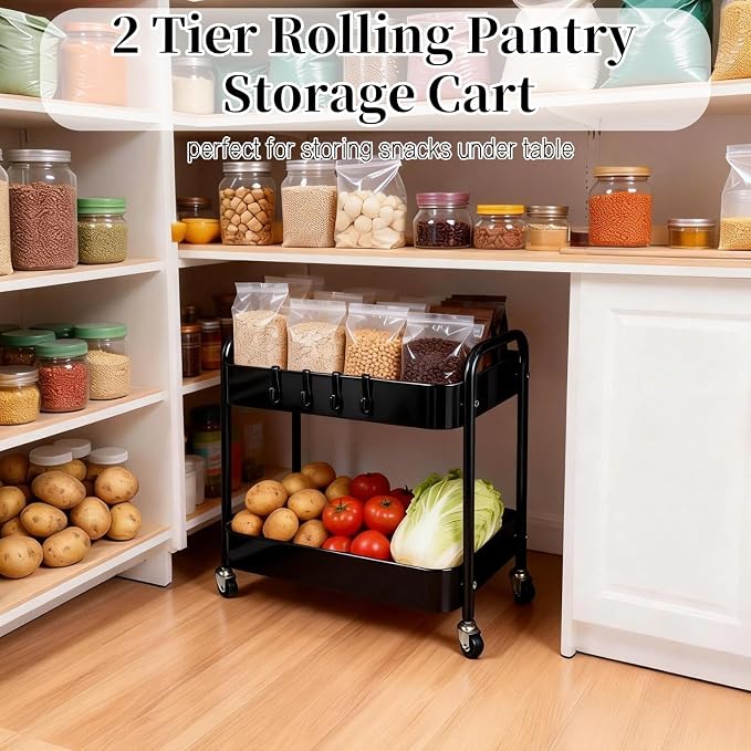 2 Tier Rolling Cart with Wheels - Image 3