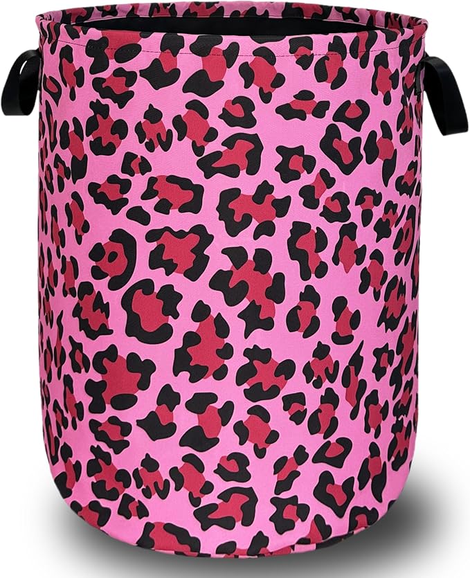 Pink Leopard Print Laundry Hamper Sexy Animal Laundry Basket by SELIONLIKN