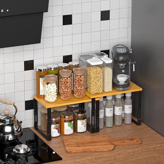 Expandable Kitchen Cabinet Organizer Shelves – Stackable Adjustable Metal and - Image 2