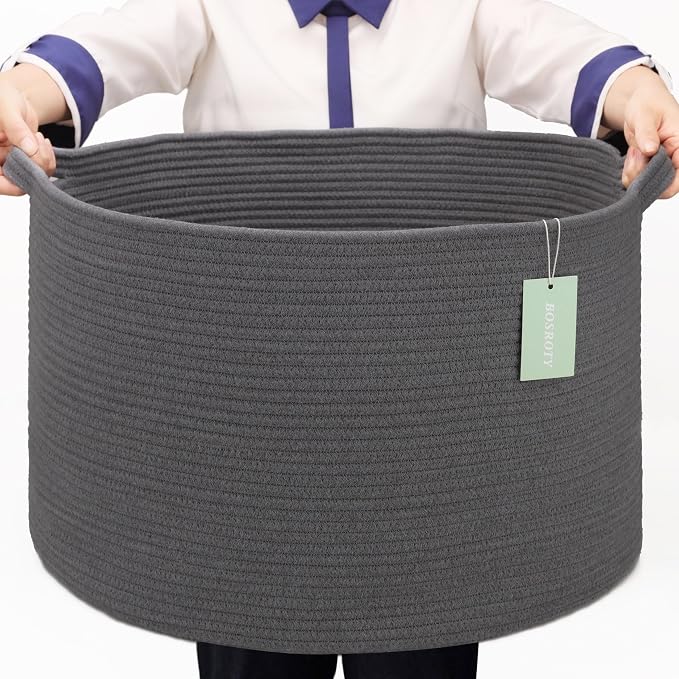 Extra Large Blanket Basket 87L, Laundry Hamper, Baby Nursery Hamper by BOSROTY