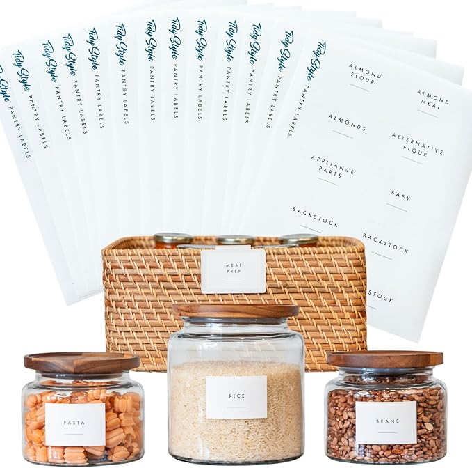 Pantry Labels, 130 Preprinted Vinyl Stickers by TidyStyle