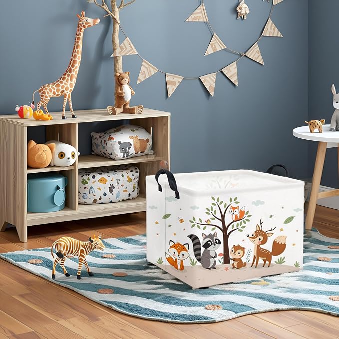 HIYAGON Rectangular Woodland Animal Basket Kids Baby Storage Basket Storage Bin - Image 4