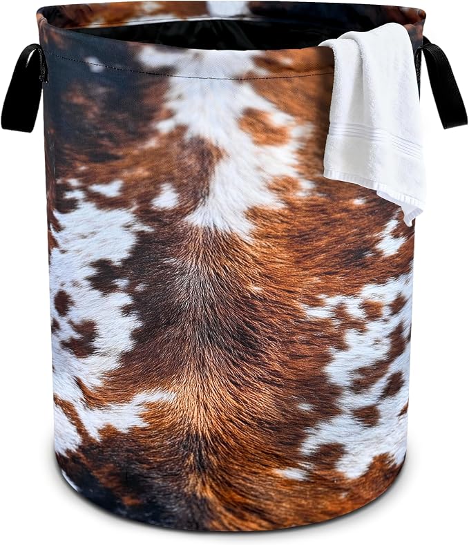 Cow Fur Laundry Basket Storage Bin Foldable Laundry Hamper Clothes Storage by Bzocm