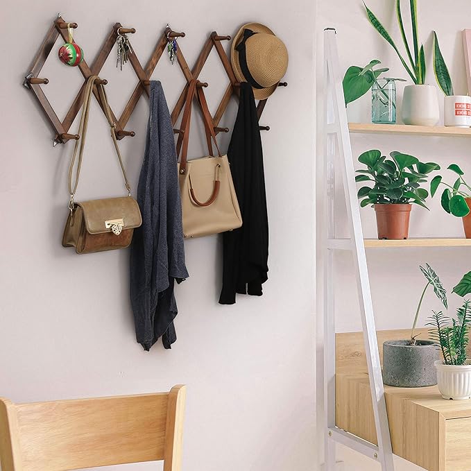 WEBI Accordion Wall Hanger, Wooden Coat Rack Wall Mounted, Hat & Cap Hook Rack - Image 3
