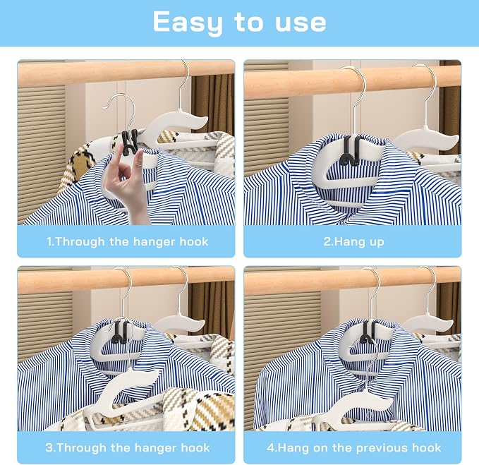Tinfol Black Hanger Connector Hooks, Heavy Duty Clothes Hanger Extender Clips - Image 3