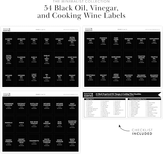 Black Oil Bottle Labels, 54 Preprinted Pantry Stickers - Image 4