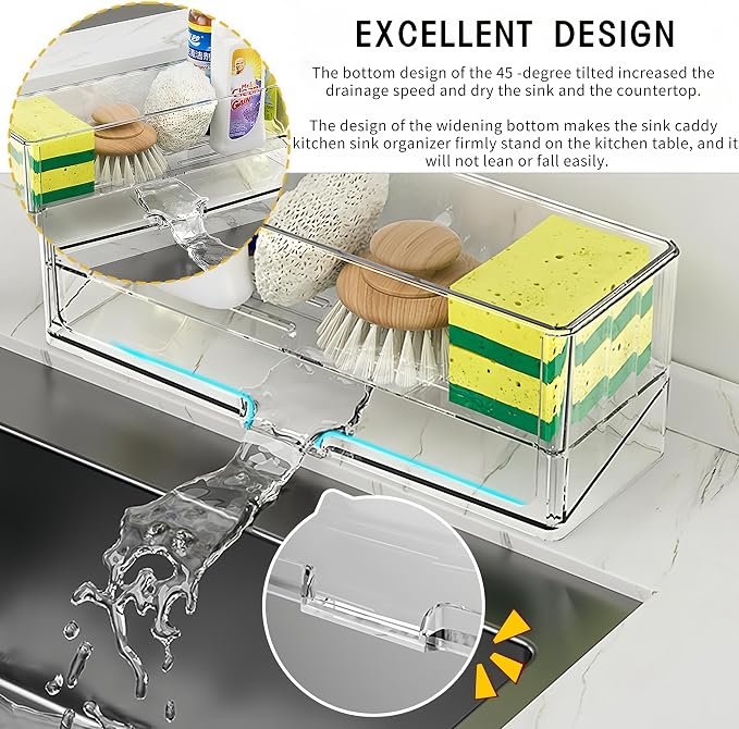 Akalin Sponge Holder for Kitchen Sink, Plastic Sink Caddy, Dish Sponge Holder - Image 2