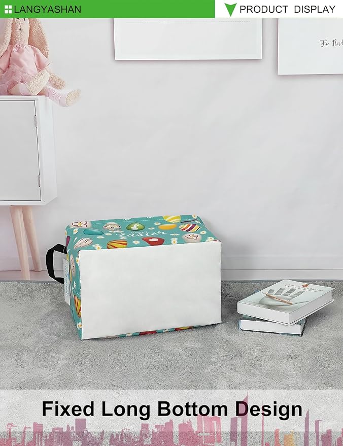 LANGYASHAN Rectangular Storage Bin Collapse Canvas Fabric Cartoon Storage Basket - Image 7