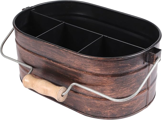 Galvanized Metal Caddy with 4 Compartments, Rustic Farmhouse Kitchen Indoor by HomebiaDesigns