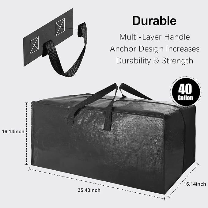 6 Pack Heavy Duty Extra Large Moving Bags W/Backpack Straps - Image 2