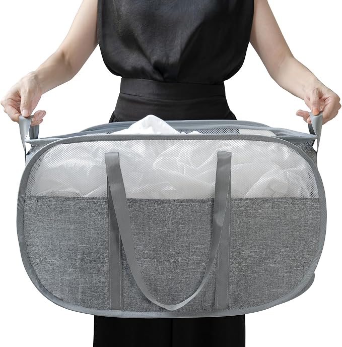 pop-up laundry basket，with Durable Handles collapsible Mesh laundry Hamper by BENJUN