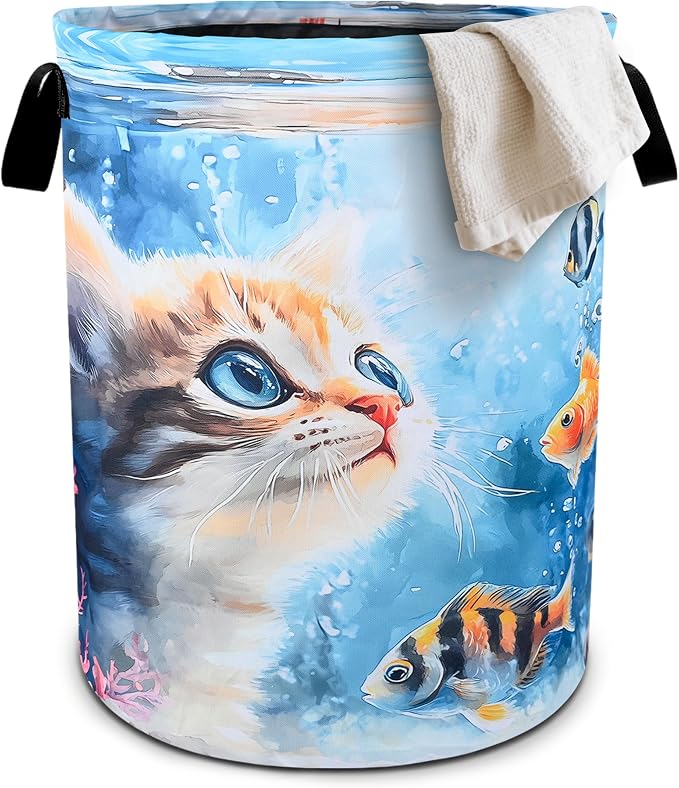 Cute Cat Laundry Basket Foldable Oxford Cloth Tote Bag Laundry Hamper Clothes by bassyilCustomizedforlife