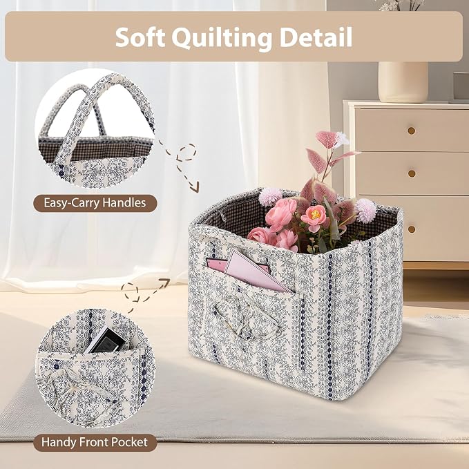 Storage Basket Boho Fabric Large Collapsible Floral Laundry Nursery Hamper - Image 5