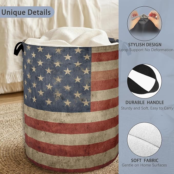 Vintage Flag Laundry Basket, Oxford Cloth Laundry Hamper - Image 3