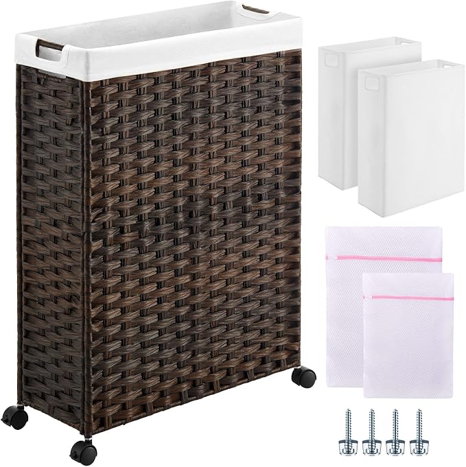Greenstell Laundry Hamper with Wheels, 17.4 Gallon Slim Laundry Basket with 2 by Greenstell