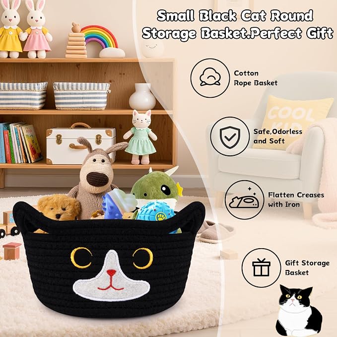 Cat Basket for Nursery, Small Storage Basket, Baby Blanket Bin - Image 2