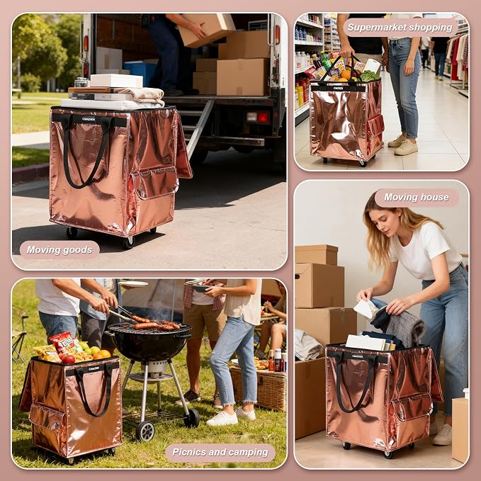 Reusable Grocery Bag on Wheels, Foldable Rolling Tote Bag - Image 7