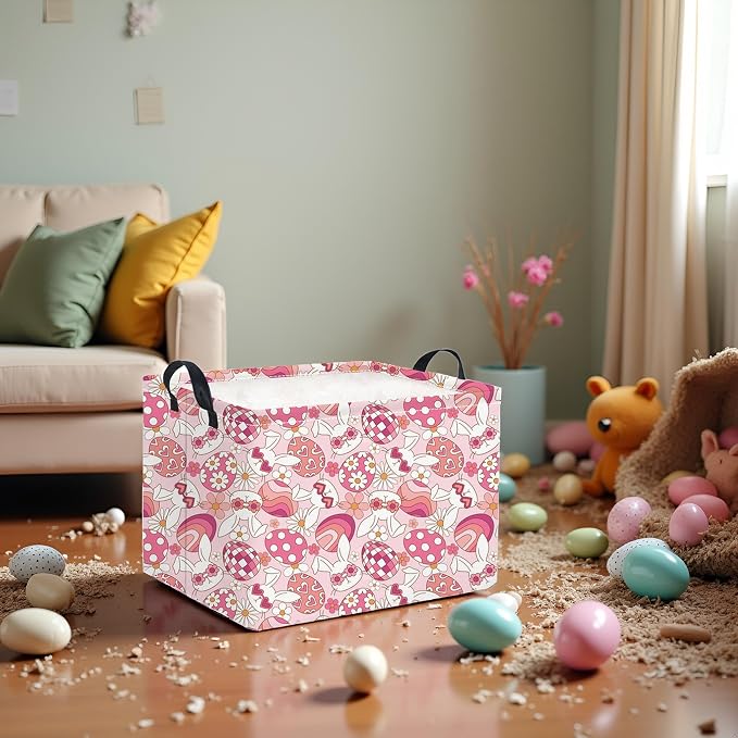 HIYAGON Rectangular Easter Basket Pink Bunny Easter Basket - Image 5