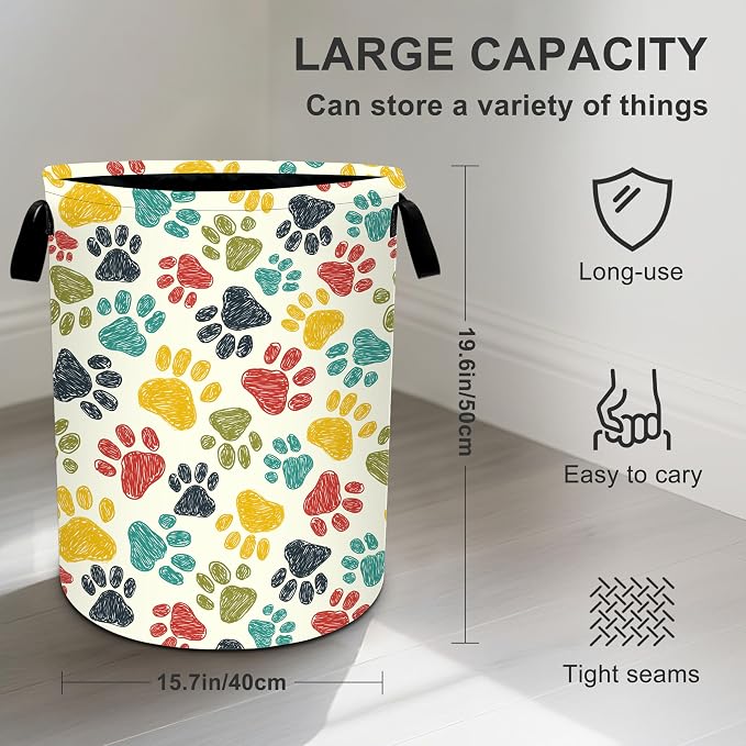 Paw Print Laundry Basket Storage Bin Foldable Laundry Hamper Clothes Storage - Image 3