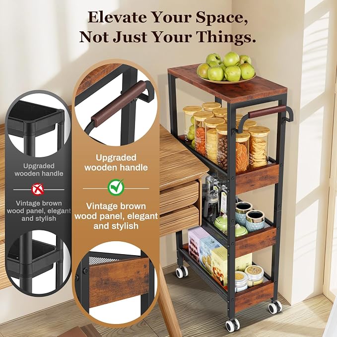 4 Tier Slim Rolling Cart with Wheels - Image 3