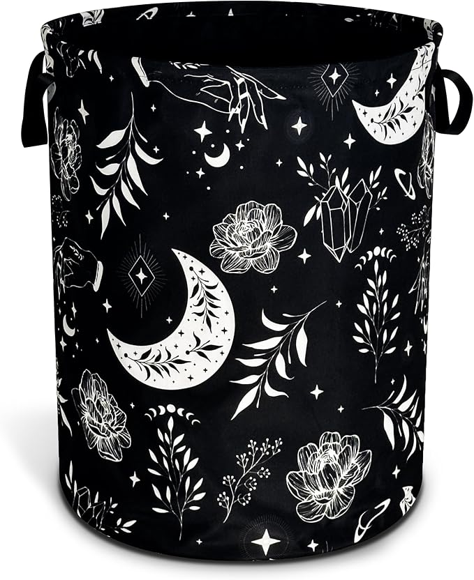Gothic Moon Laundry Basket Moon Phase Foldable Oxford Cloth Funny Tote Bag by NUTAINLA
