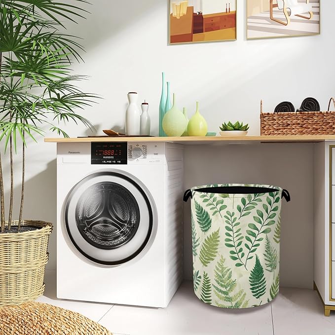 Fern Herbs Laundry Hamper, Botanical Floral Leaf Dirty Clothes Laundry Basket - Image 8