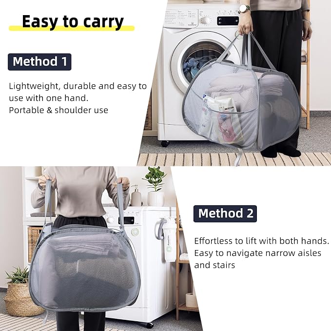 Collapsible Laundry Basket, 90L Foldable Pop Up Laundry Hamper - Image 5