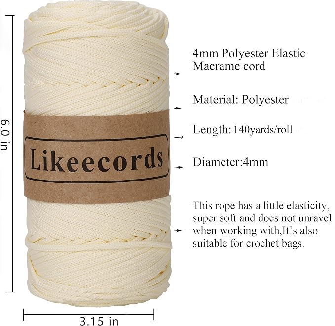 4mm Polyester Braided Macrame Cord 140Yards /426Feet, Elastic Yarn - Image 2