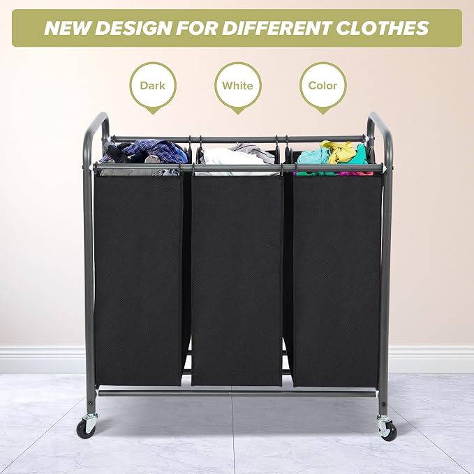 Laundry Sorter Hamper with Wheels, Heavy-Duty Laundry Sorter Rolling Cart - Image 2