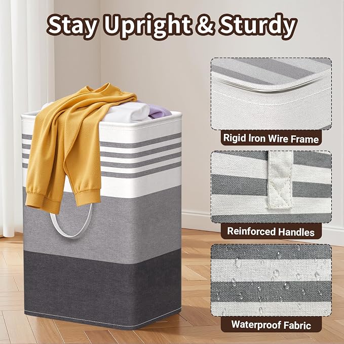 WOWBOX 2 Pack Laundry Hampers Baskets, Freestanding Dirty Clothes Hampers - Image 3