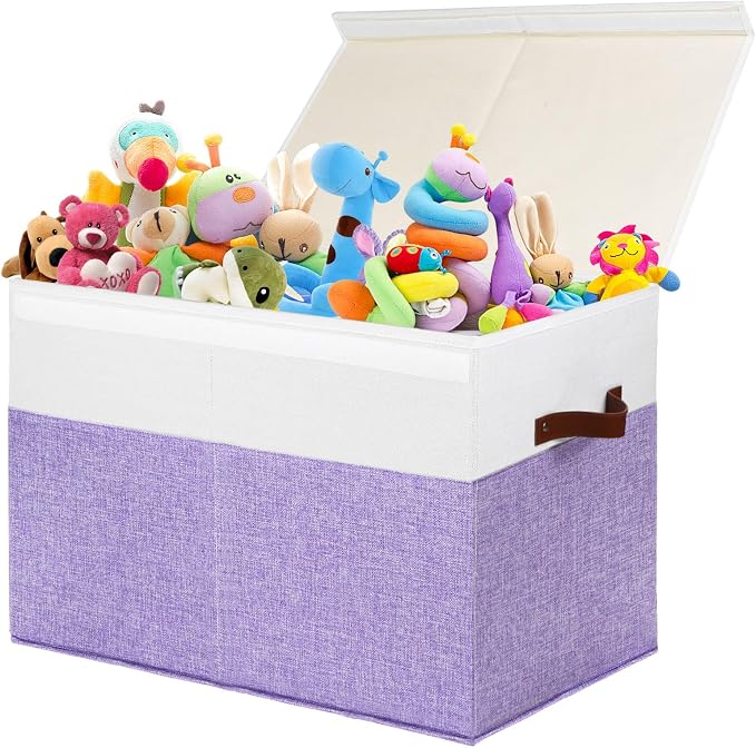 Large Toy Box with Lid, Sturdy Toy Storage Chest Bin Boxes Organizer Basket by Gowee