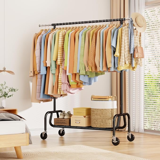 Heavy-duty Clothing Rack with Wheels, Rolling Clothes Rack with Shelf, Clothes - Image 8