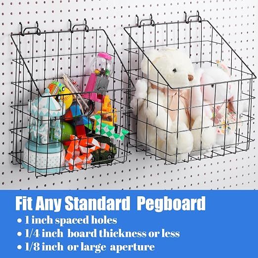 meekoo 2 Pcs Pegboard Baskets 12.4 x 7.5 x 12.8'', Peg Board Organizer - Image 2