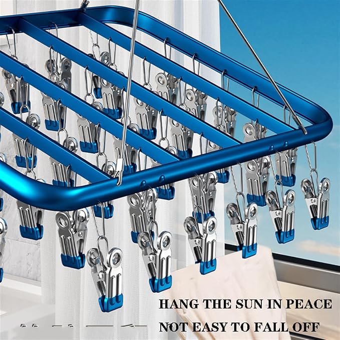 Drip Hanger with 26 Clips, Sock Drying Rack, Wind-Proof Hook, Underwear Storage - Image 4