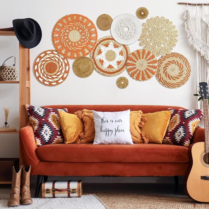 Tatuo 11 Pcs Boho Wall Basket Decor Decorative Bulrush Woven Basket Wall Decor - Image 5
