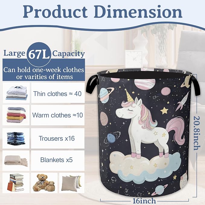 Cute Unicorn Laundry Basket, Foldable Oxford Cloth Planet Laundry Hamper - Image 2